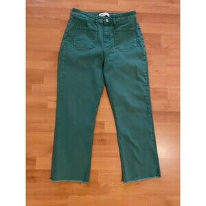 Zara Jeans Womens 10 Green Crop Fray High Rise Denim Cotton Pockets‎